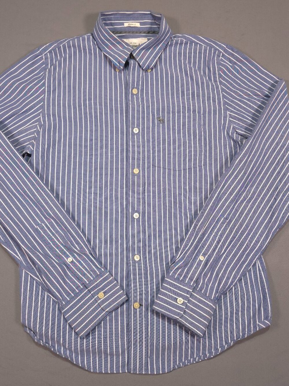 Abercrombie & Fitch Men's L Muscle Fit Blue White Stripe Button Down Shirt Y2K